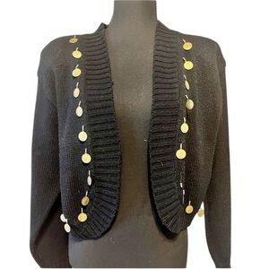 Vintage Jamie Scott Black crop sweater jacket coins shoulder pads